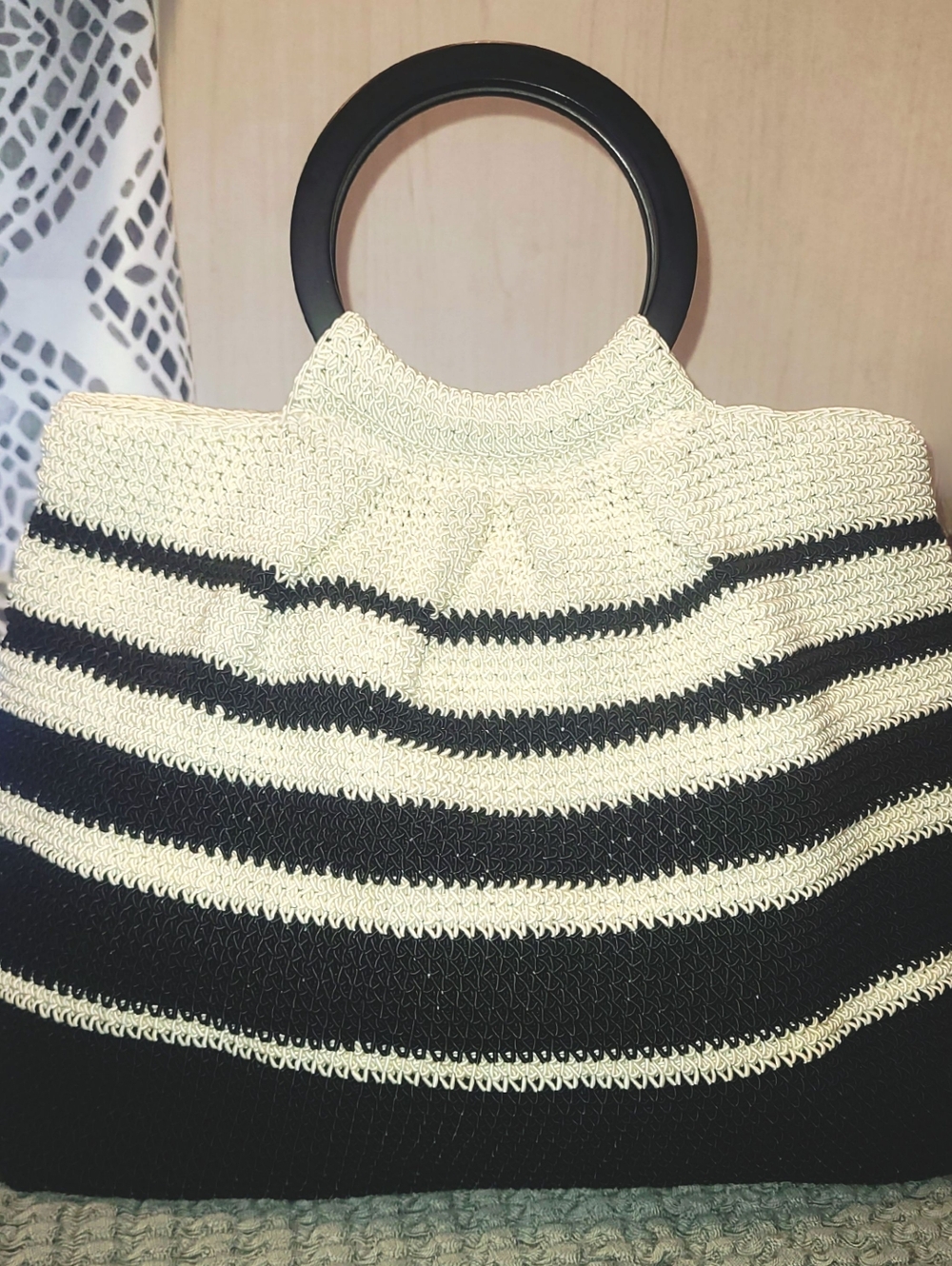 Liz Claiborne Handbag Woven Black White Stripes